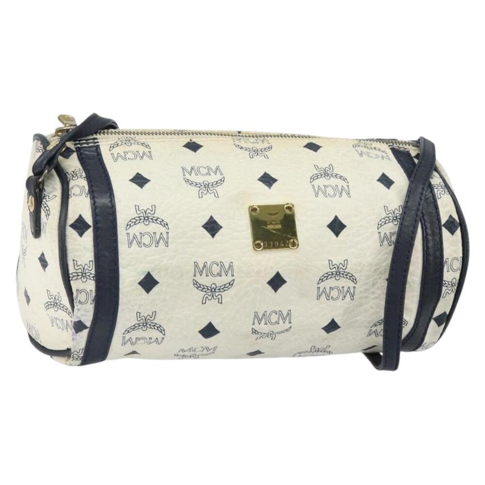 MCM Vicetos Logogram Shoulder Bag PVC Leather White Gold Auth 161404